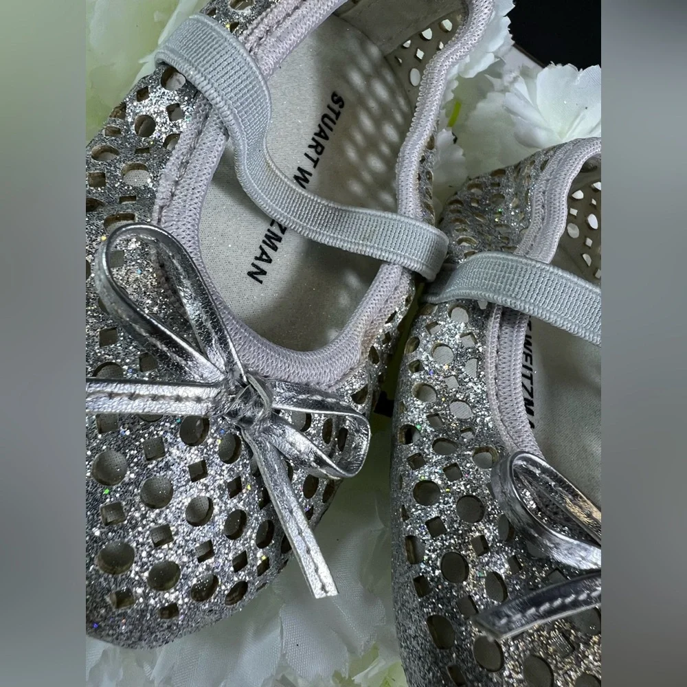 Stuart Weitzman "My First Weitzmans" Silver Glittery Ballet Flats Infant Size 4 - Picture 9 of 15